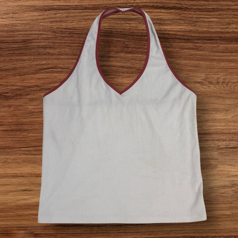 American Eagle Outfitters White Halter Top with Red Trim